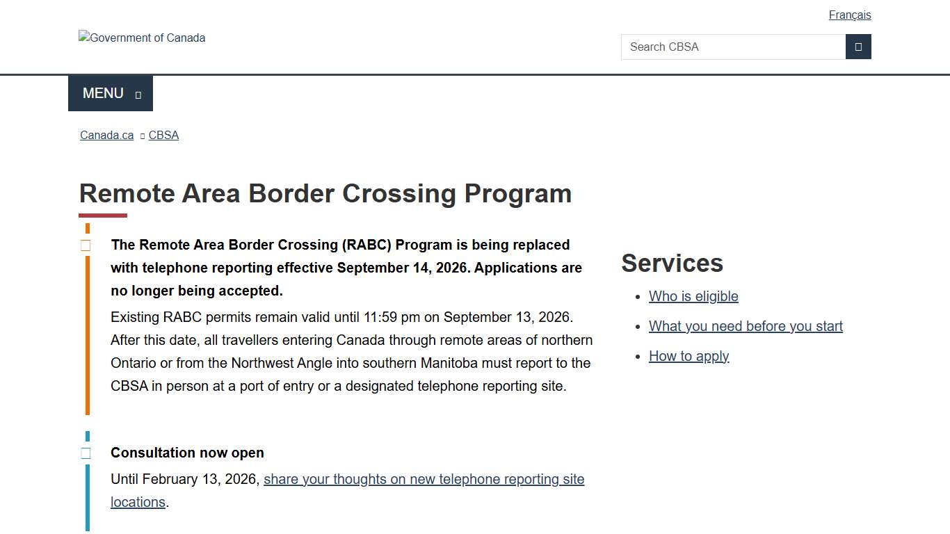 Remote Area Border Crossing Program